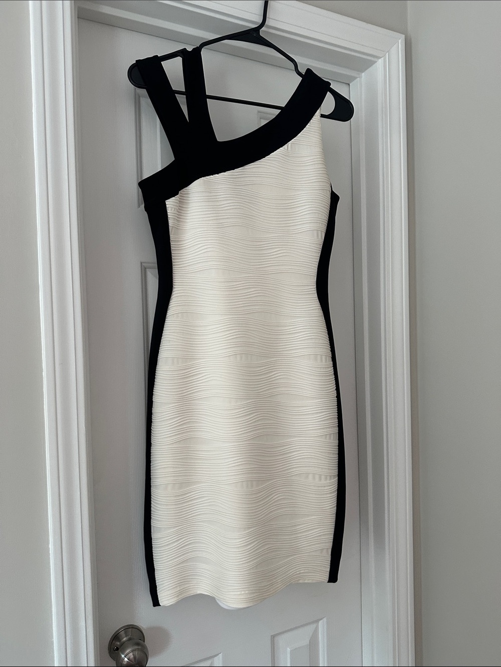 Joseph Ribkoff Black and Cream One-Shoulder Sheath Dress